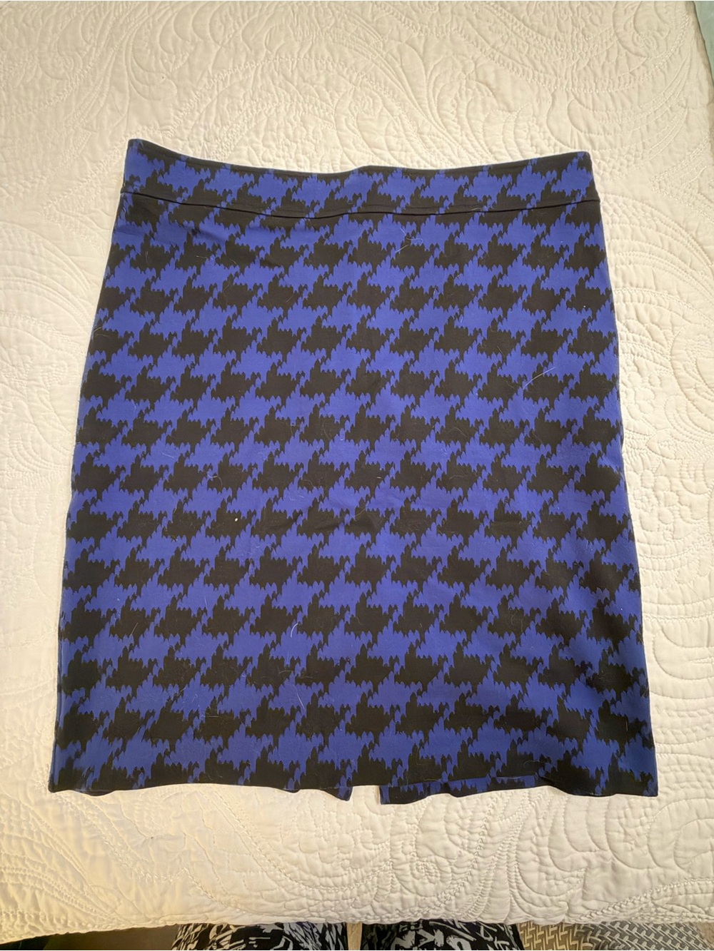 Lord & Taylor Blue and Black Houndstooth Pencil Skirt
